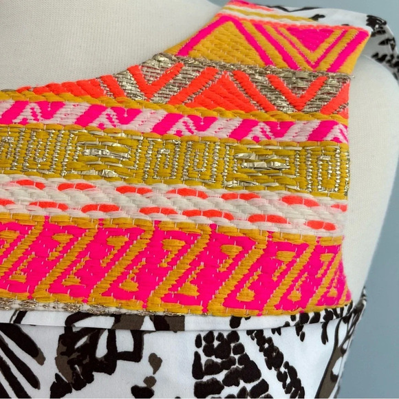 Persifor Sea Shell Print Sheath Dress “Sloane” Size XS Neon Metallic Pink Yellow - Picture 2 of 8